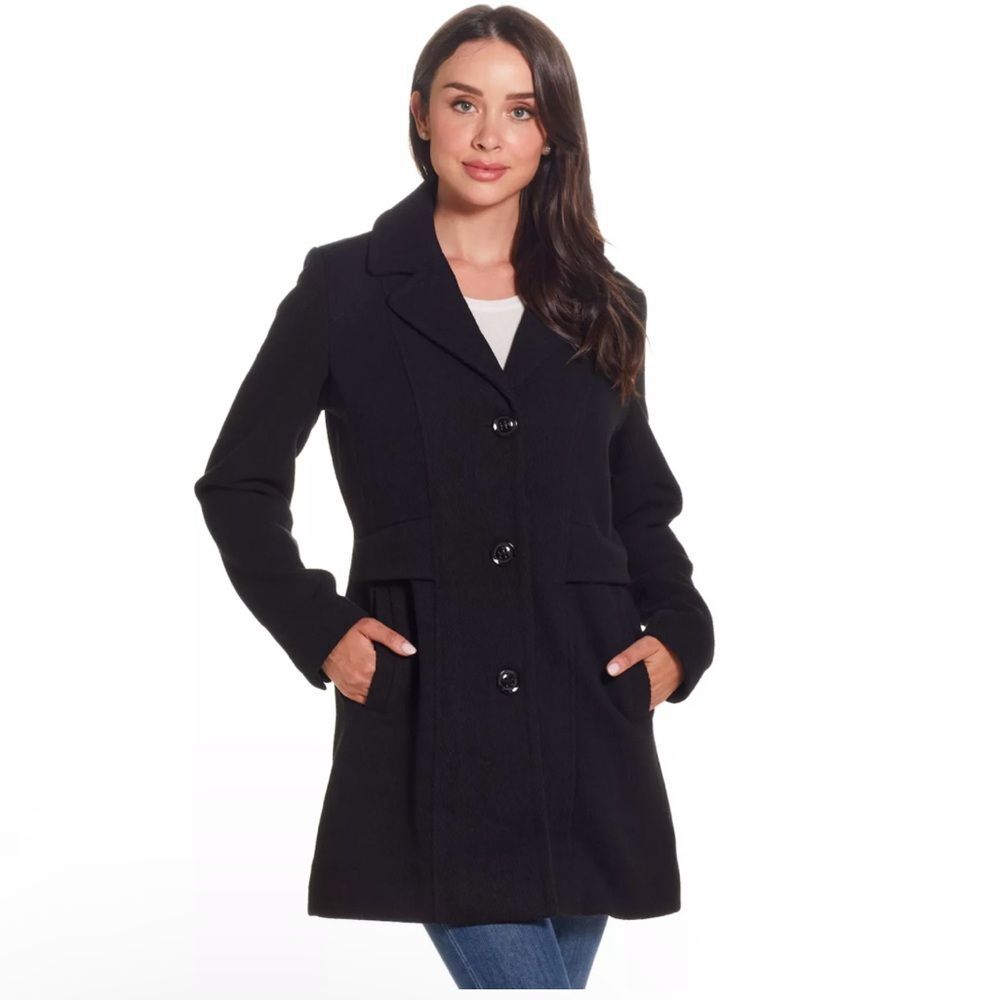 Gallery Women’s Elegant Black Pea Coat, NWT Size Large (544)